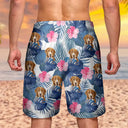 Custom Photo Tropical Leaves Funny Family Pet Face - Personalized Unisex Beach Shorts
