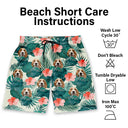 Custom Photo Tropical Leaves Funny Family Pet Face - Personalized Unisex Beach Shorts