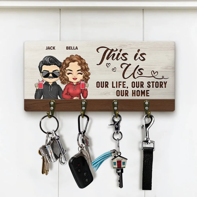 Home Sweet Home Chibi Family - Personalized Wood Key Holder