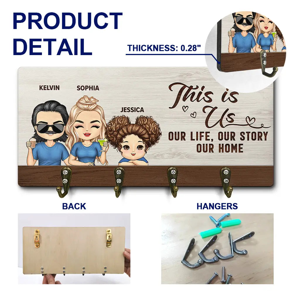 Home Sweet Home Chibi Family - Personalized Wood Key Holder