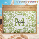 Monogram Floral Pattern Custom - Personalized Jute Tote Bag