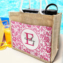 Monogram Floral Pattern Custom - Personalized Jute Tote Bag