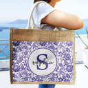 Monogram Floral Pattern Custom - Personalized Jute Tote Bag
