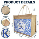 Monogram Floral Pattern Custom - Personalized Jute Tote Bag