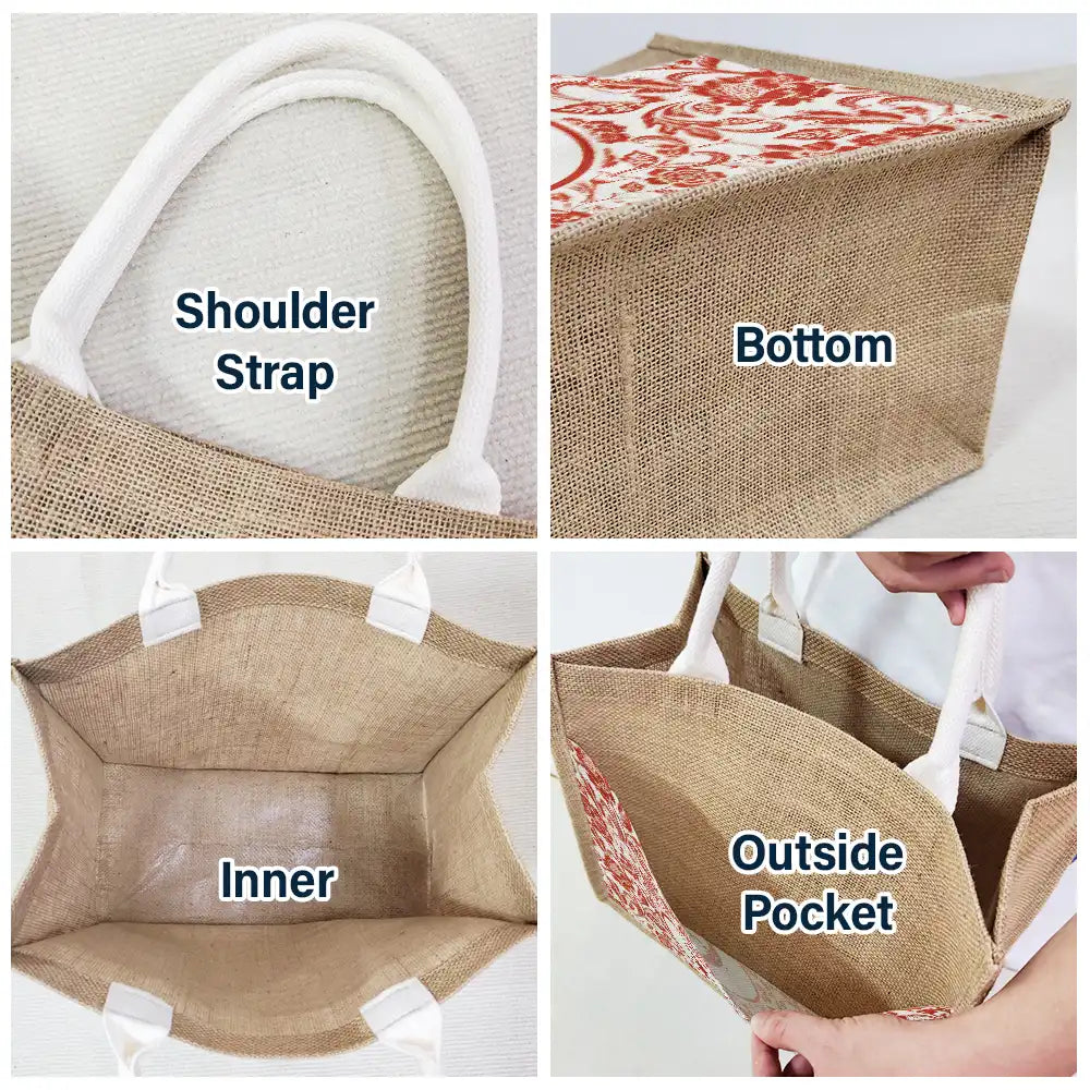 Monogram Floral Pattern Custom - Personalized Jute Tote Bag