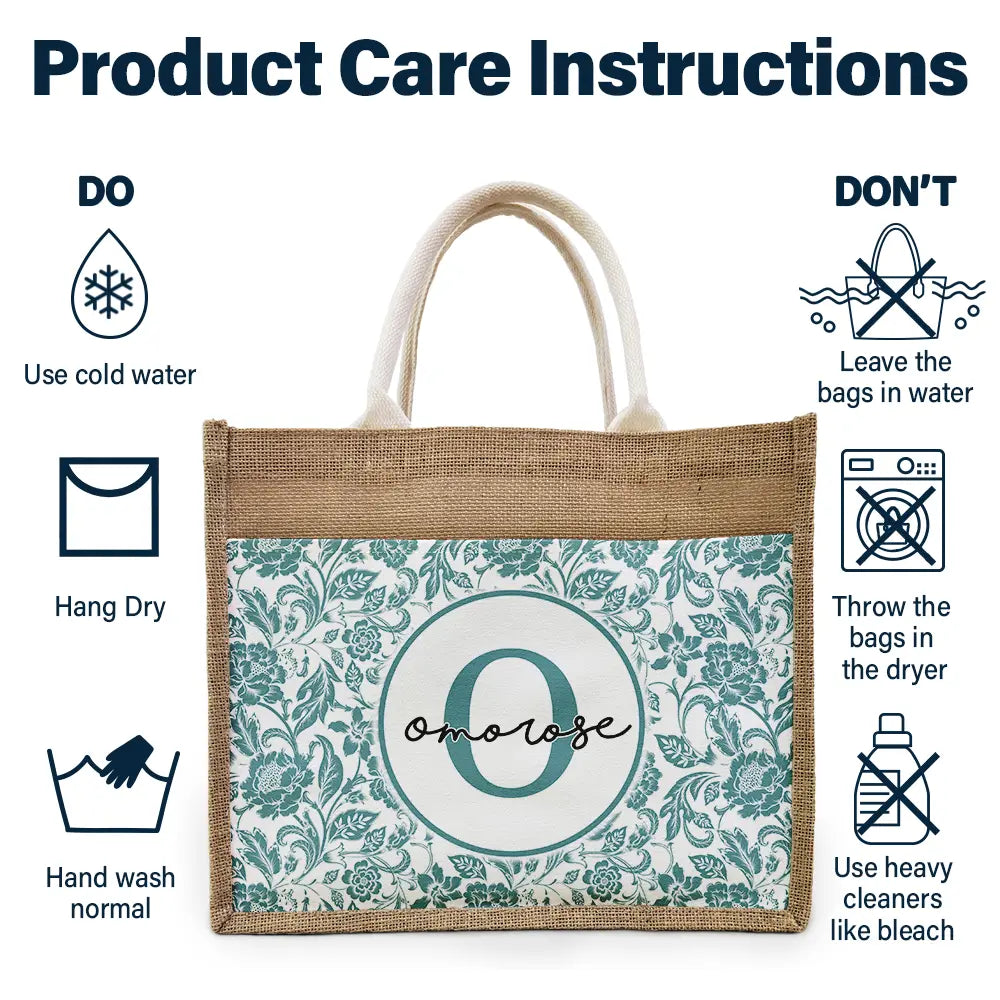 Monogram Floral Pattern Custom - Personalized Jute Tote Bag