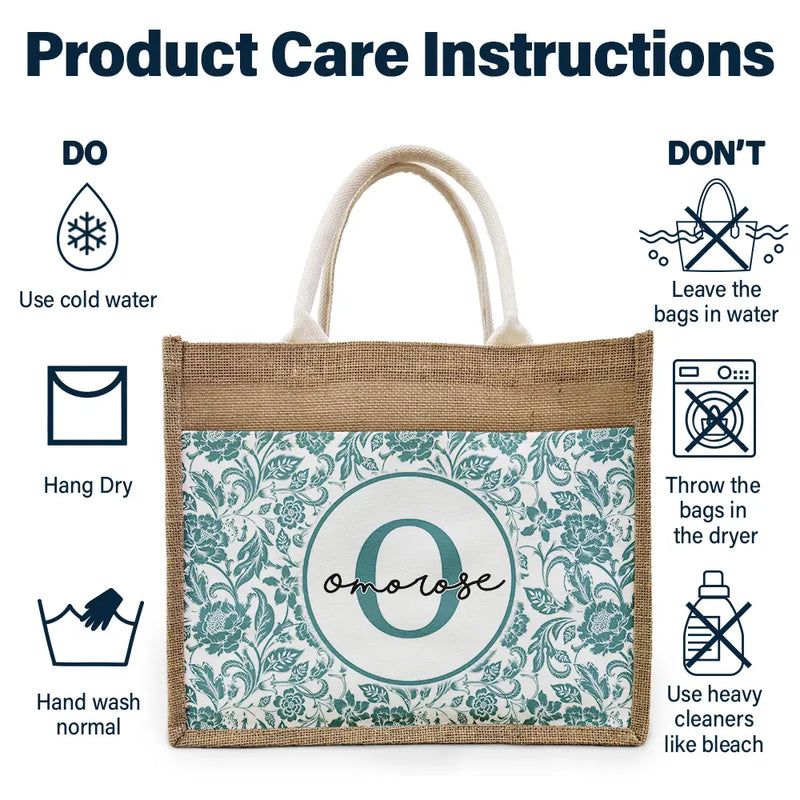 Monogram Floral Pattern Custom - Personalized Jute Tote Bag
