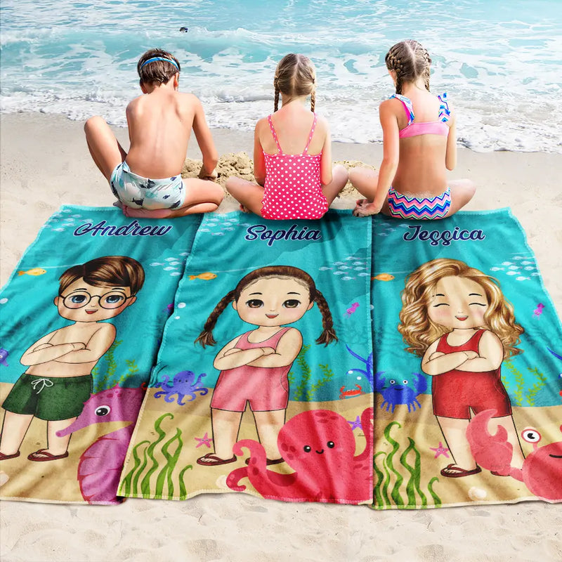 Beach Cartoon Kid - Personalized Beach Towel