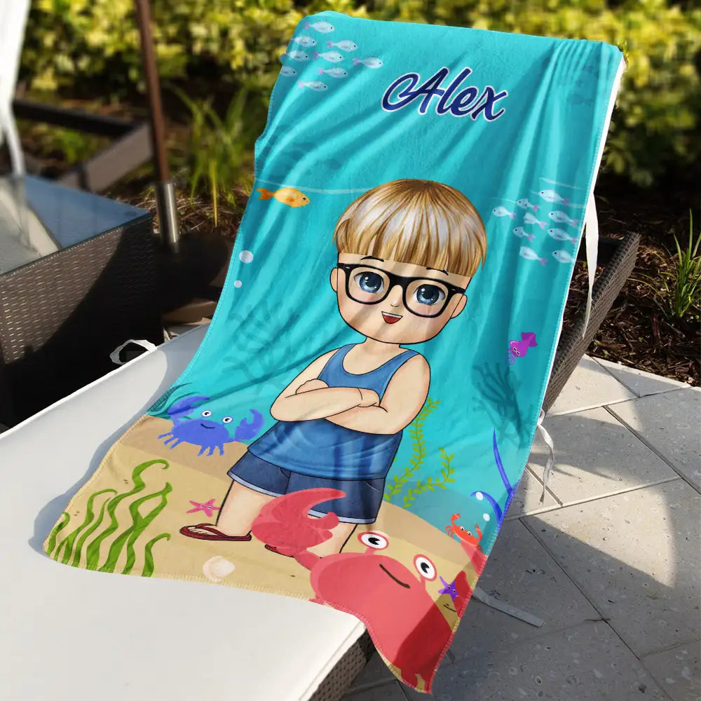 Beach Cartoon Kid - Personalized Beach Towel