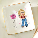 Y2K Girl With Birth Flowers - Personalized Ring Dish