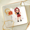 Y2K Girl With Birth Flowers - Personalized Ring Dish