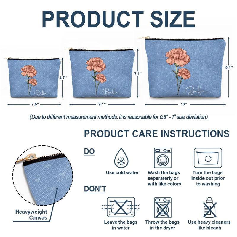 Fleur de naissance pour femme - Trousse de maquillage personnalisée 