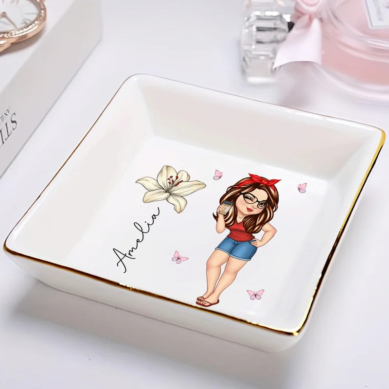 Girl With Birth Flowers - Personalized Ring Dish