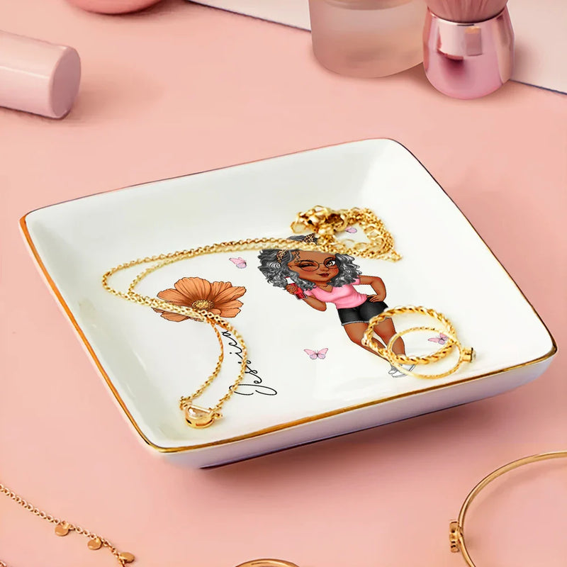 Girl With Birth Flowers - Personalized Ring Dish