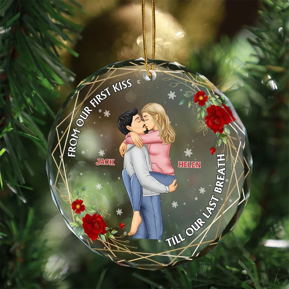 From Our First Kiss Till Our Last Breath Young Couples - Personalized Circle Glass Ornament