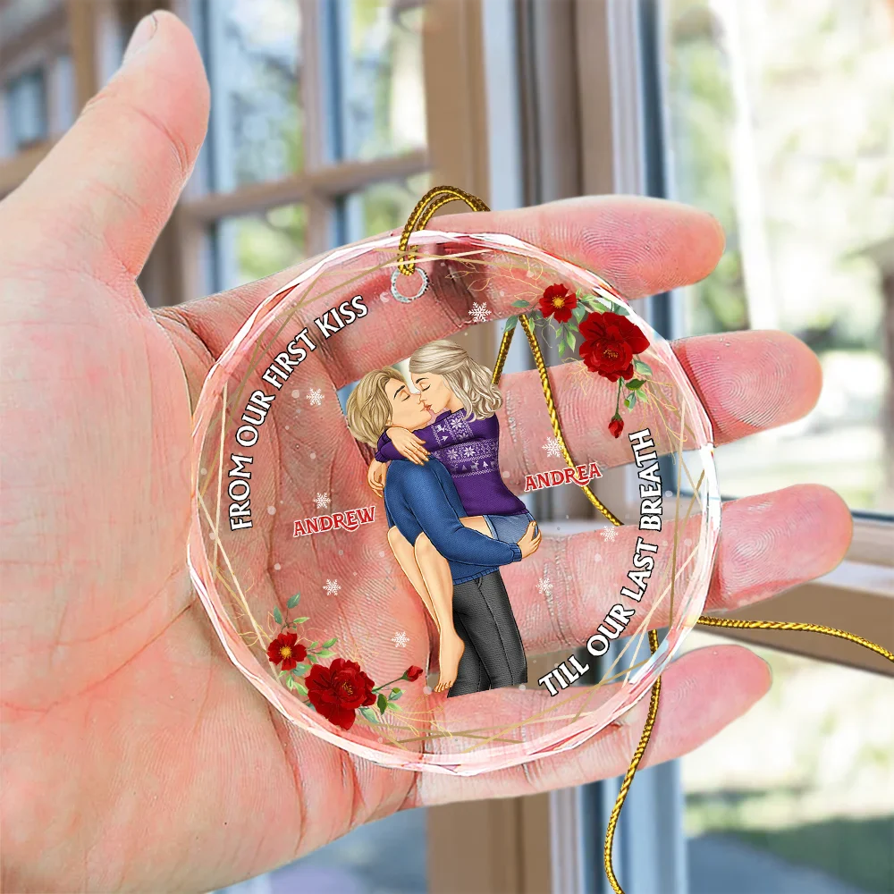 From Our First Kiss Till Our Last Breath Young Couples - Personalized Circle Glass Ornament