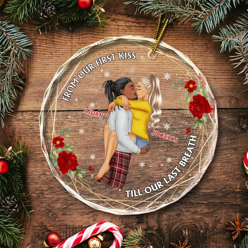 From Our First Kiss Till Our Last Breath Young Couples - Personalized Circle Glass Ornament