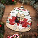 You And Me And The Cats - Personalized Custom Shaped Wooden Ornament