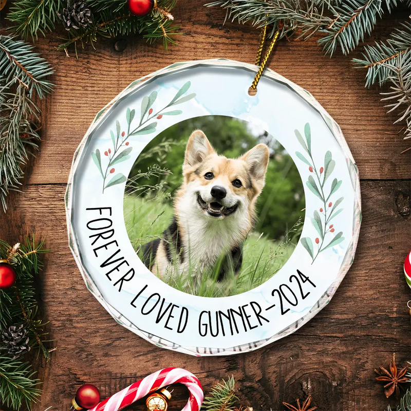 Custom Photo Forever Loved Memorial - Personalized Circle Glass Ornament