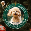 Custom Photo First Christmas Pet Lovers - Personalized Circle Glass Ornament