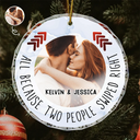Custom Photo All Because Two People Swipe Right Couple - Personalized Circle Glass Ornament