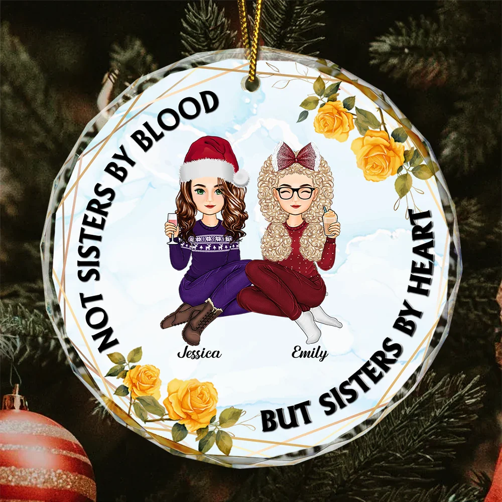 Décoration en verre ronde personnalisée « Not Sisters By Blood Besties »