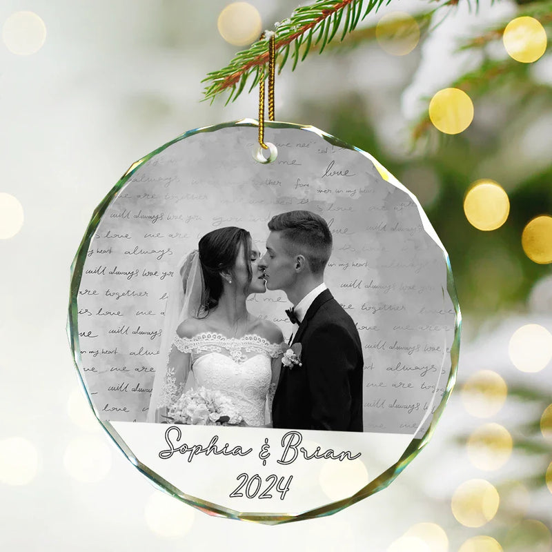 Photo personnalisée pour couple - Ornement en verre rond personnalisé 