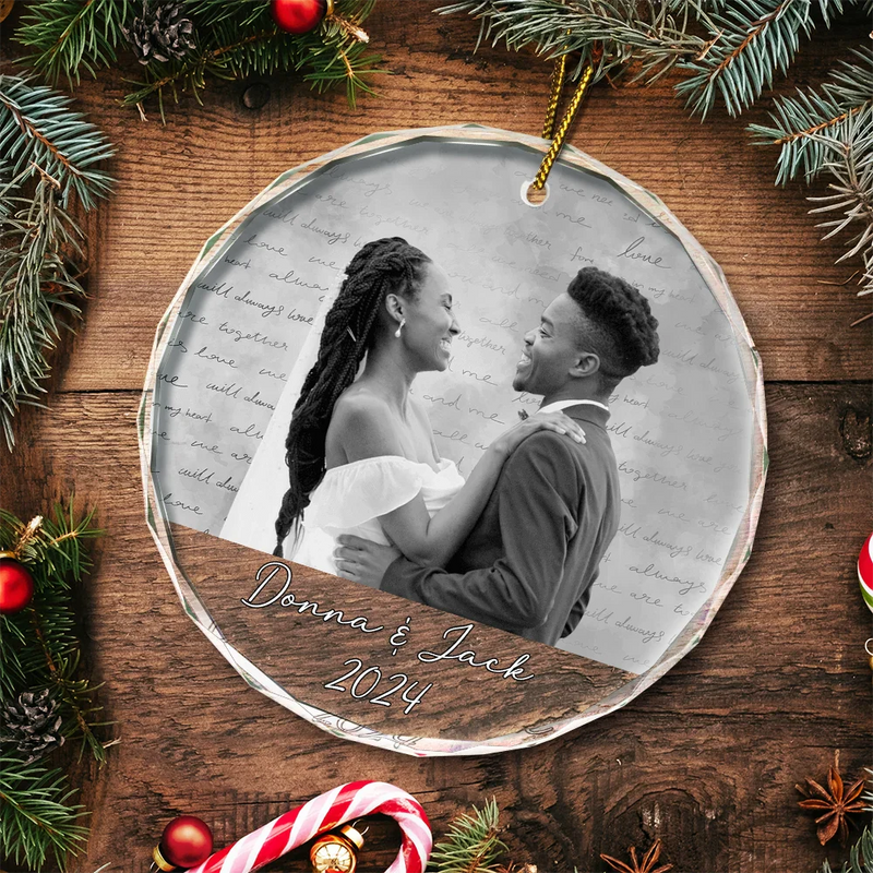 Photo personnalisée pour couple - Ornement en verre rond personnalisé 
