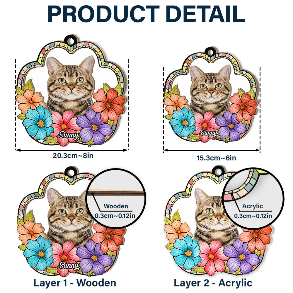 Custom Photo Dog Cat Floral Stained Glass - Personalized Window Hanging Suncatcher Ornament