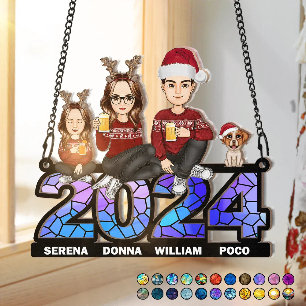 Family Sitting 2024 - Personalized Window Hanging Suncatcher Ornament