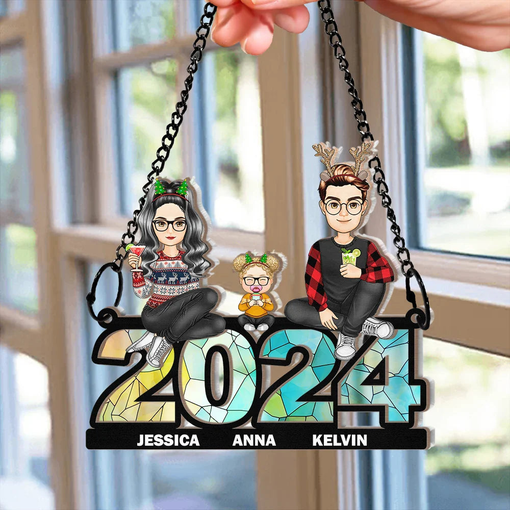 Attrape-soleil personnalisé à suspendre à la fenêtre - Famille assise 2024 