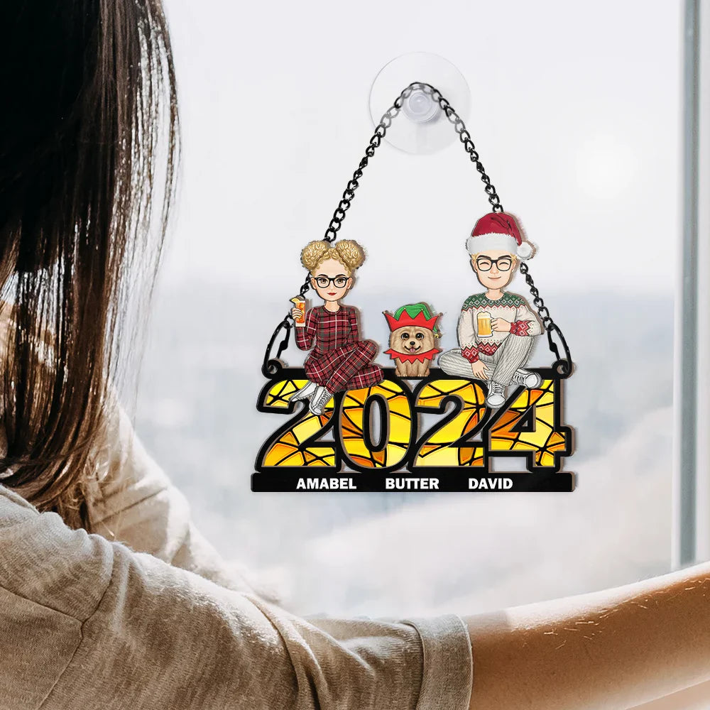 Attrape-soleil personnalisé à suspendre à la fenêtre - Famille assise 2024 