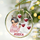 Snowman Grandma Mom - Personalized Circle Glass Ornament