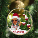 Snowman Grandma Mom - Personalized Circle Glass Ornament