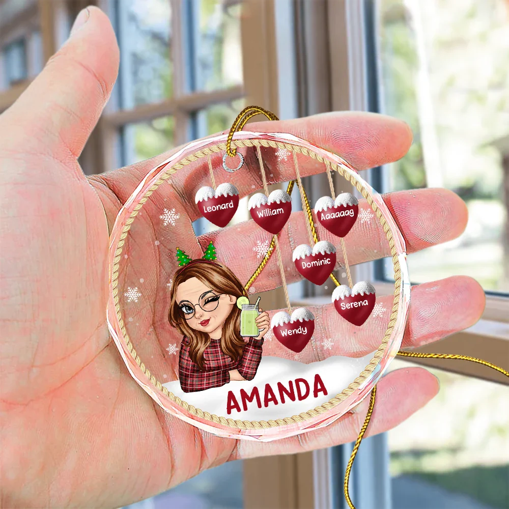 Snowman Grandma Mom - Personalized Circle Glass Ornament