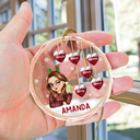 Snowman Grandma Mom - Personalized Circle Glass Ornament