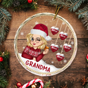 Snowman Grandma Mom - Personalized Circle Glass Ornament