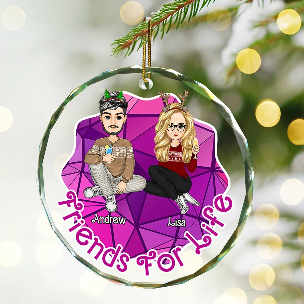 Friends For Life - Personalized Circle Glass Ornament
