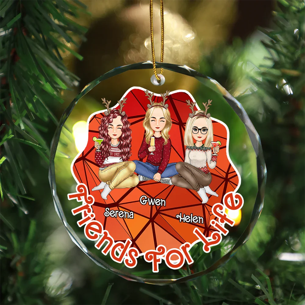 Friends For Life - Personalized Circle Glass Ornament