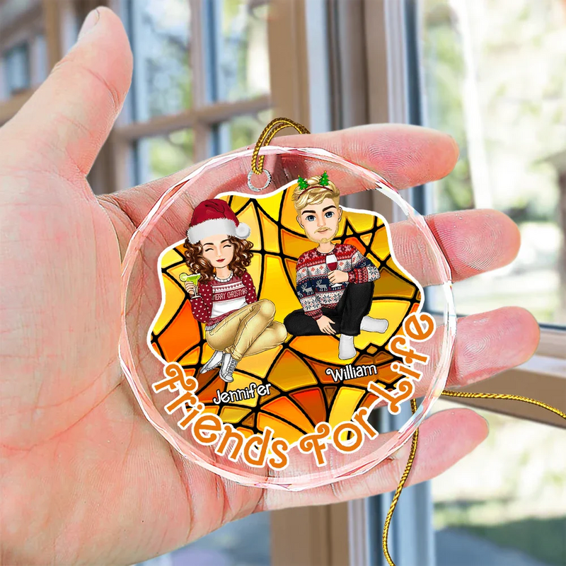 Friends For Life - Personalized Circle Glass Ornament