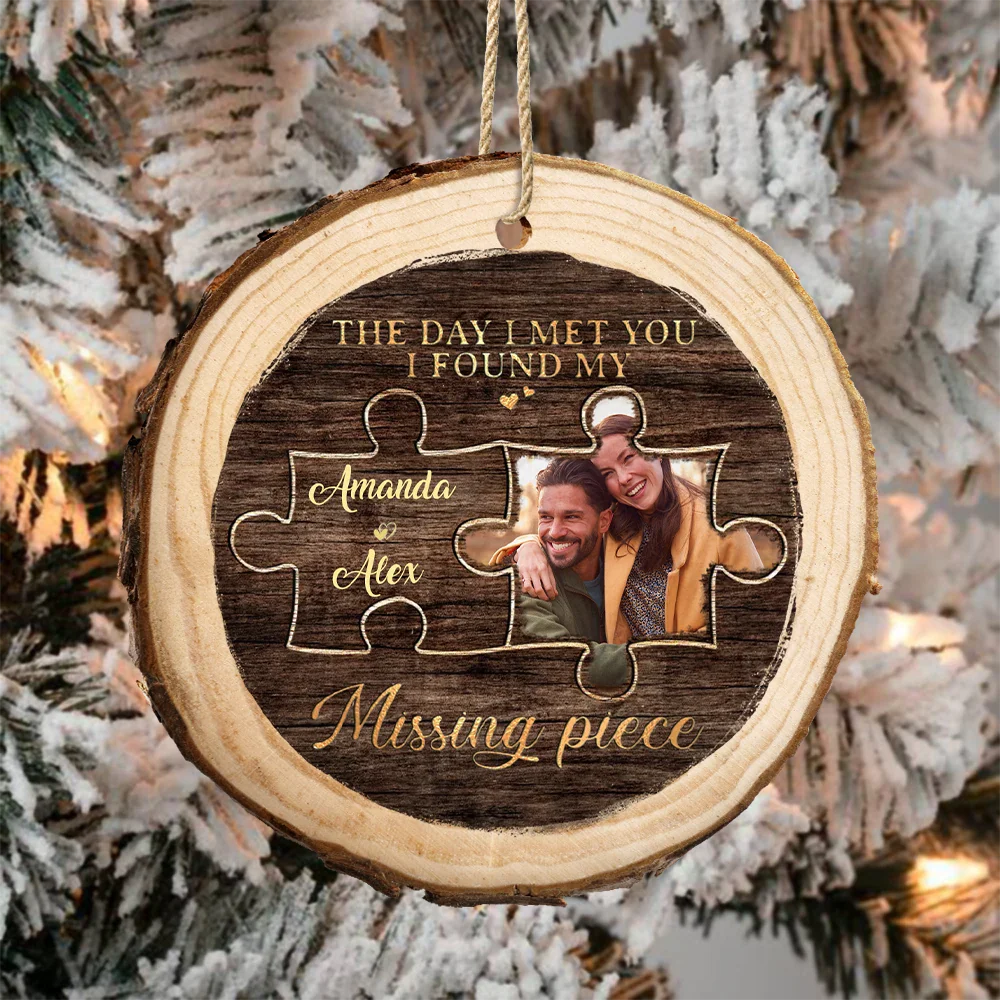 Custom Photo I Found My Missing Piece Couples - Personalized Wood Slice Ornament