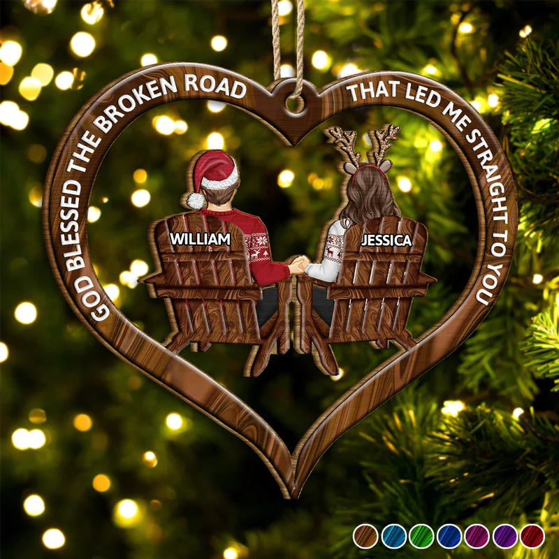 God Blessed The Broken Road Back Couples - Personalized Wooden Cutout Ornament