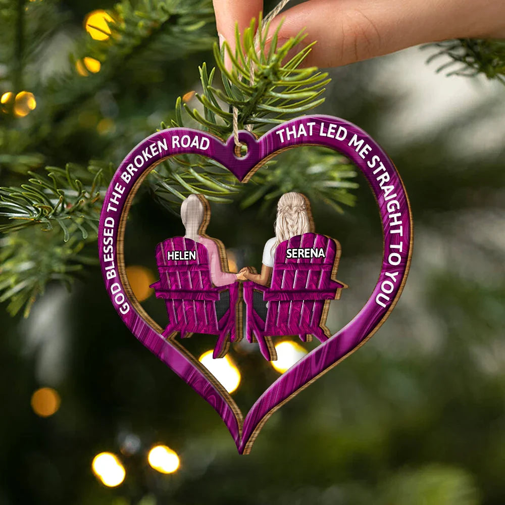 God Blessed The Broken Road Back Couples - Personalized Wooden Cutout Ornament