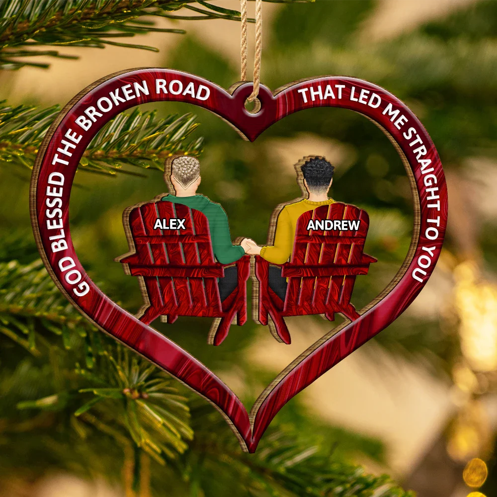 God Blessed The Broken Road Back Couples - Personalized Wooden Cutout Ornament