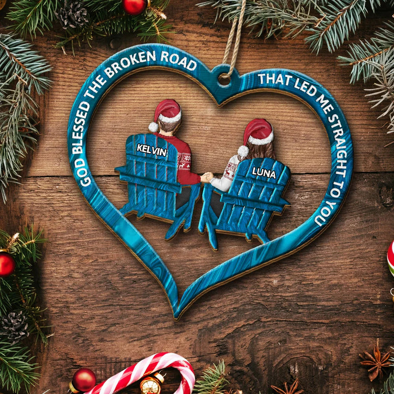 God Blessed The Broken Road Back Couples - Personalized Wooden Cutout Ornament