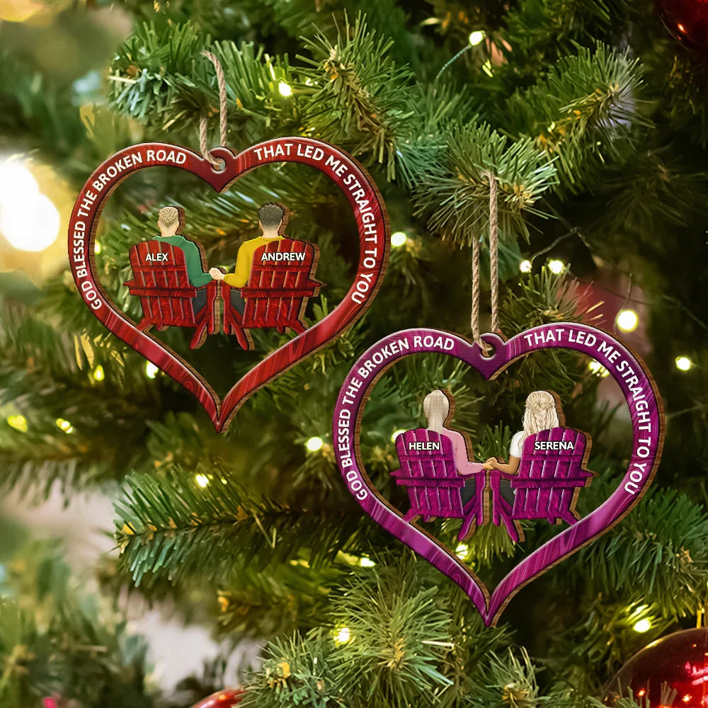God Blessed The Broken Road Back Couples - Personalized Wooden Cutout Ornament