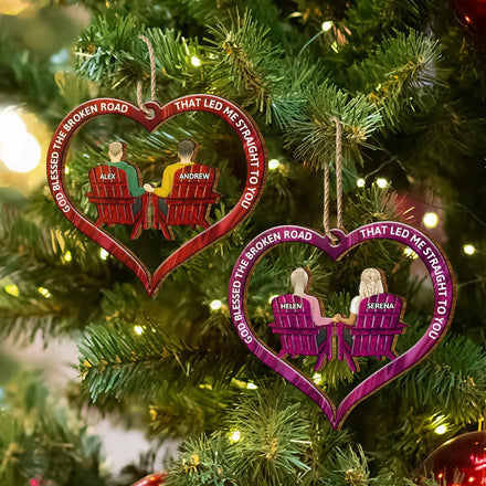 God Blessed The Broken Road Back Couples - Personalized Wooden Cutout Ornament
