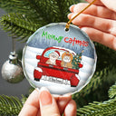 Meowy Catmas Christmas - Personalized Circle Glass Ornament