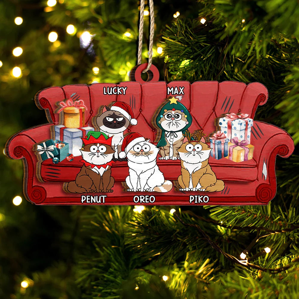 Funny Christmas Cat - Personalized 2-Layered Wooden Ornament