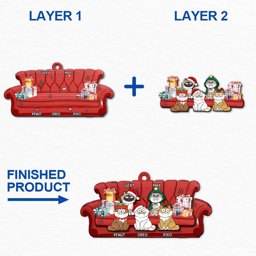 Chat de Noël amusant - Décoration en bois personnalisée à 2 couches 